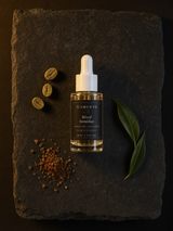 Réveil Immédiat — Gel Booster à la Caféine 30ml — ingrédients flat lay — CAMENYS