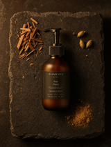 Soie Dorée — Sérum Corps Épices & Bois de Santal — ingrédients flat lay — CAMENYS
