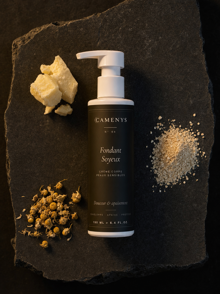 Fondant Soyeux — Crème Corps Apaisante Peaux Sensibles — application