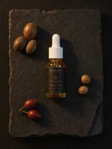 Elixir Doré - Huile visage nourrissante - 15 ml — ingrédients flat lay — CAMENYS