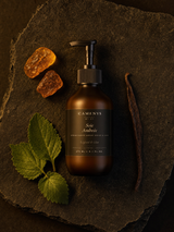 Soie Ambrée — Sérum Corps Ambre Boisé & Cuir — ingrédients flat lay — CAMENYS