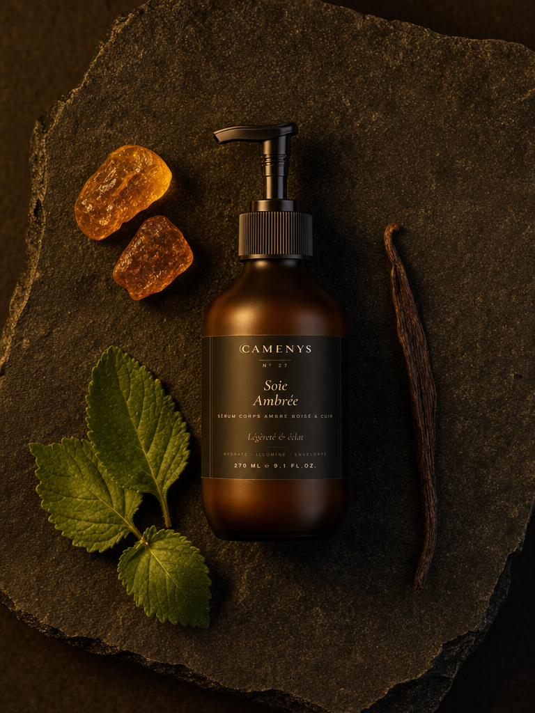 Soie Ambrée — Sérum Corps Ambre Boisé & Cuir — application