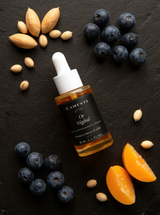 Or végétal - Huile Visage Nourrissante - 30 ml — ingrédients flat lay — CAMENYS