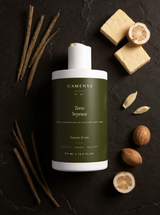 Terre Soyeuse - Après-shampooing au Vétiver — ingrédients flat lay — CAMENYS