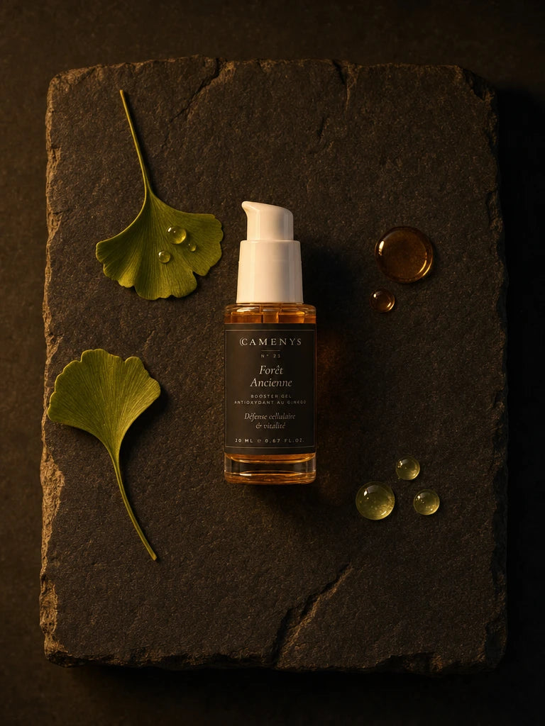 Forêt Ancienne — Gel Booster Antioxydant au Ginkgo 30ml — application