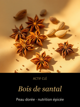 Bois de santal — actif clé Soie Dorée — Sérum Corps Épices & Bois de Santal — CAMENYS