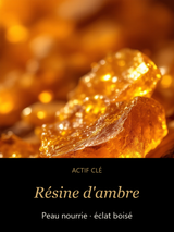 Résine d'ambre — actif clé Soie Ambrée — Sérum Corps Ambre Boisé & Cuir — CAMENYS