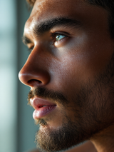 Source Intense — Sérum Hydratant (Homme) CAMENYS — deeply hydrated male skin at temples, plump and dense textur